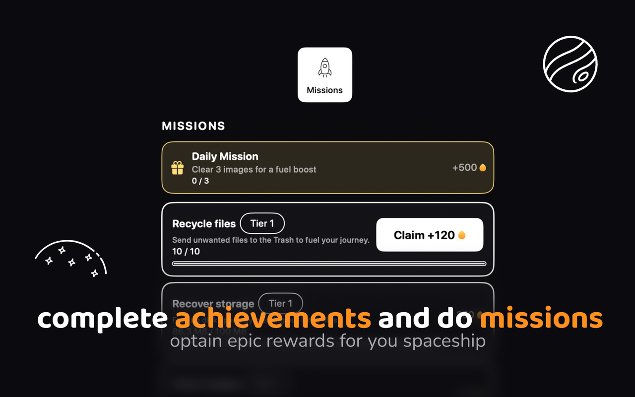 Rocket Bin missions and achievements that reward cleaning up and reaching destinations.
