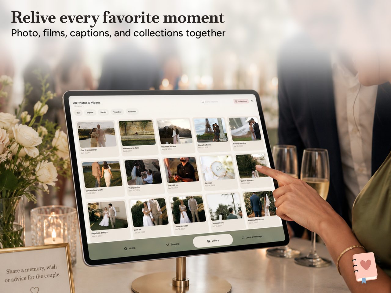 The Wed Story gallery of photos and films, browsable by person, favourites, or collection.